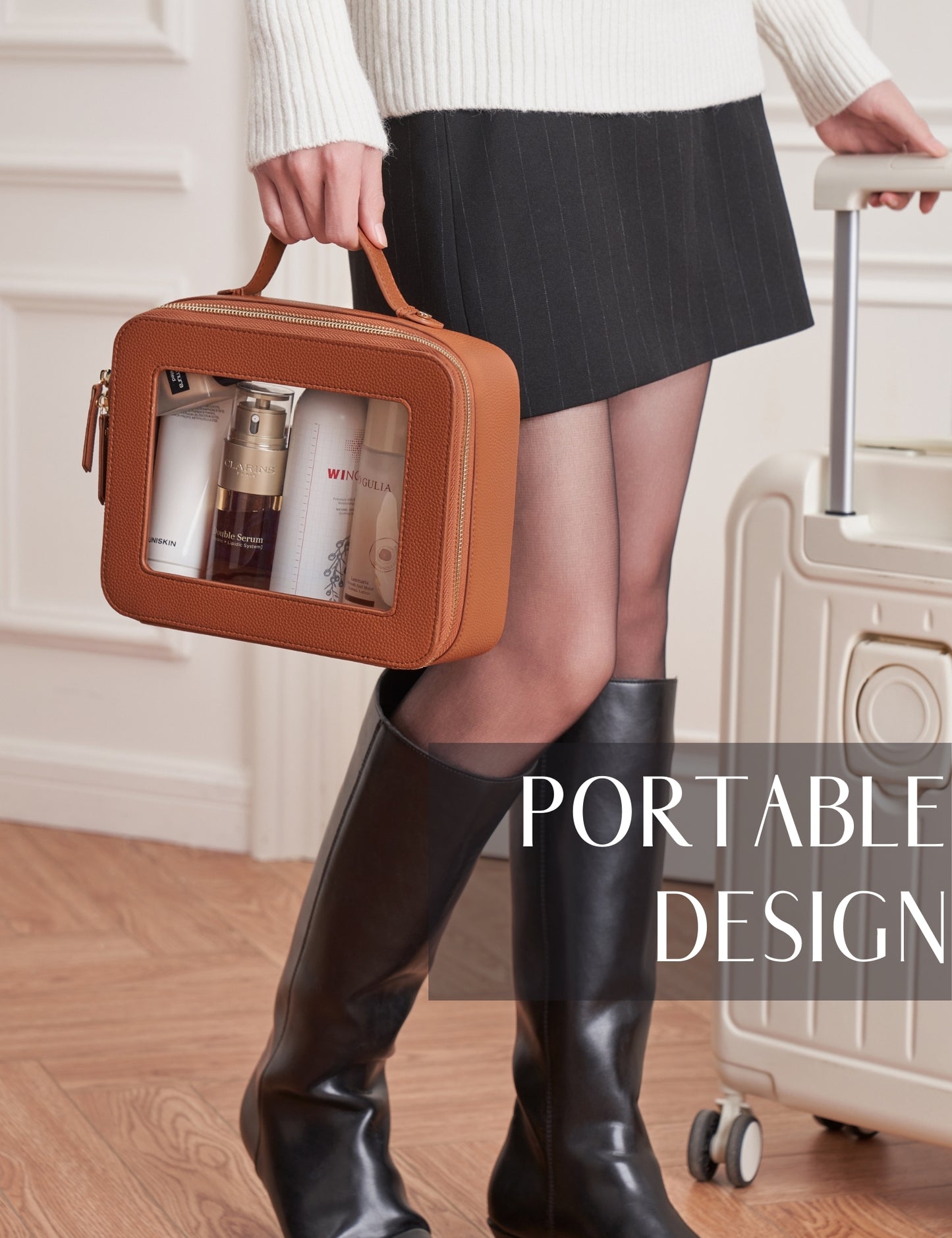 Popvibe Clear Makeup Bag, Large, Brown