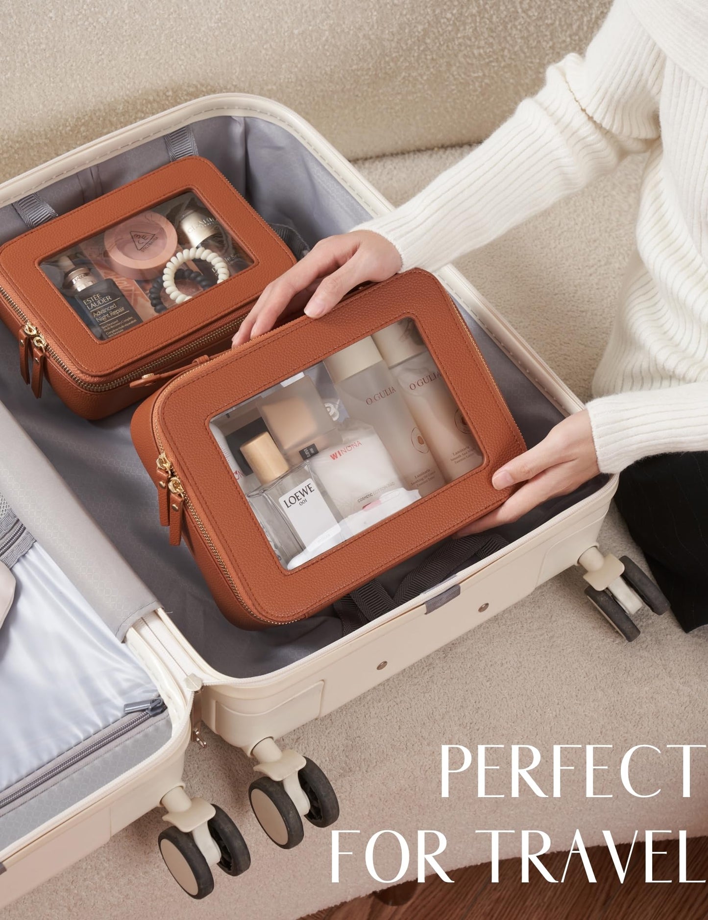 Popvibe Clear Makeup Bag, Two-Piece Set, Brown