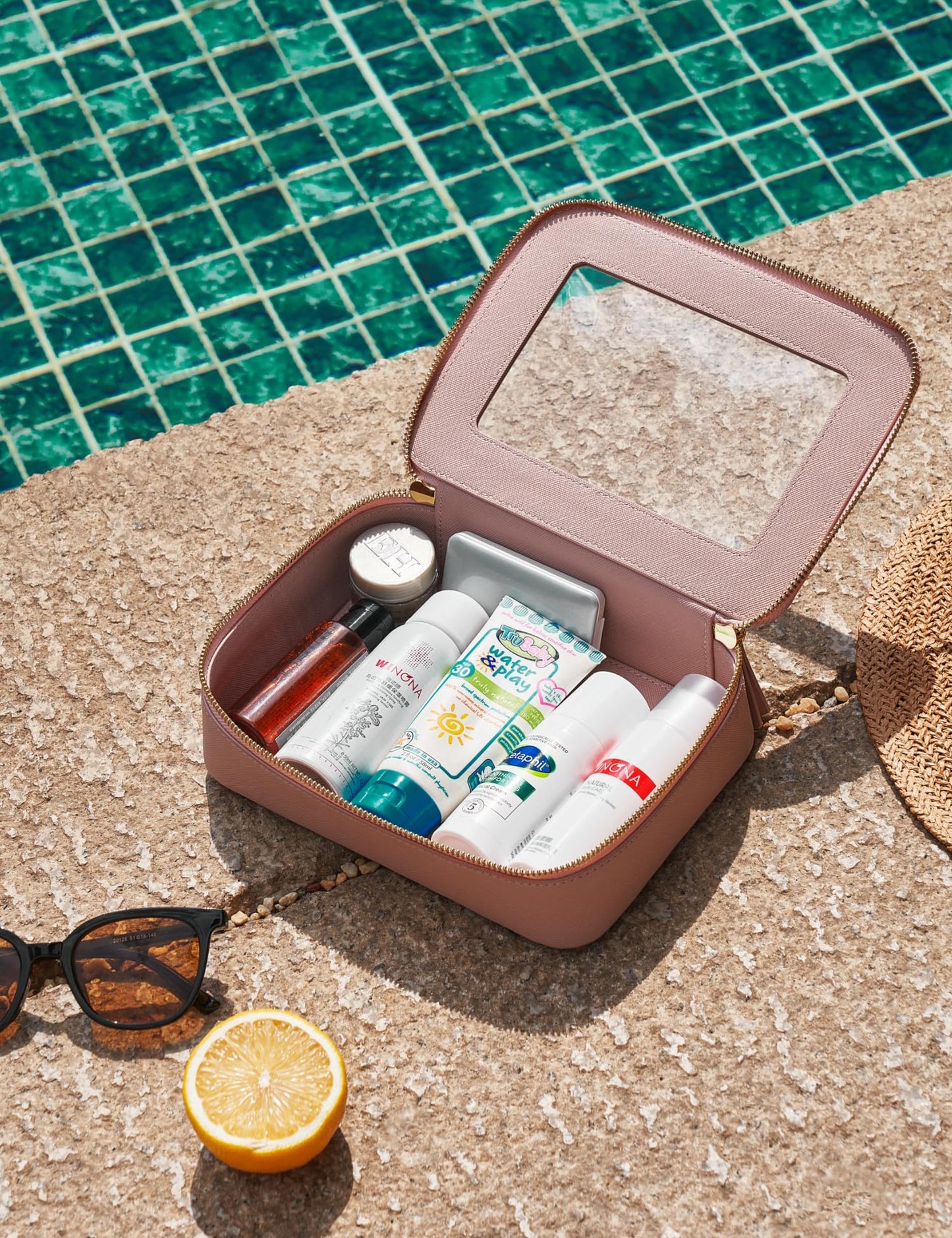 Popvibe Clear Makeup Bag, Two-Piece Set, Pink