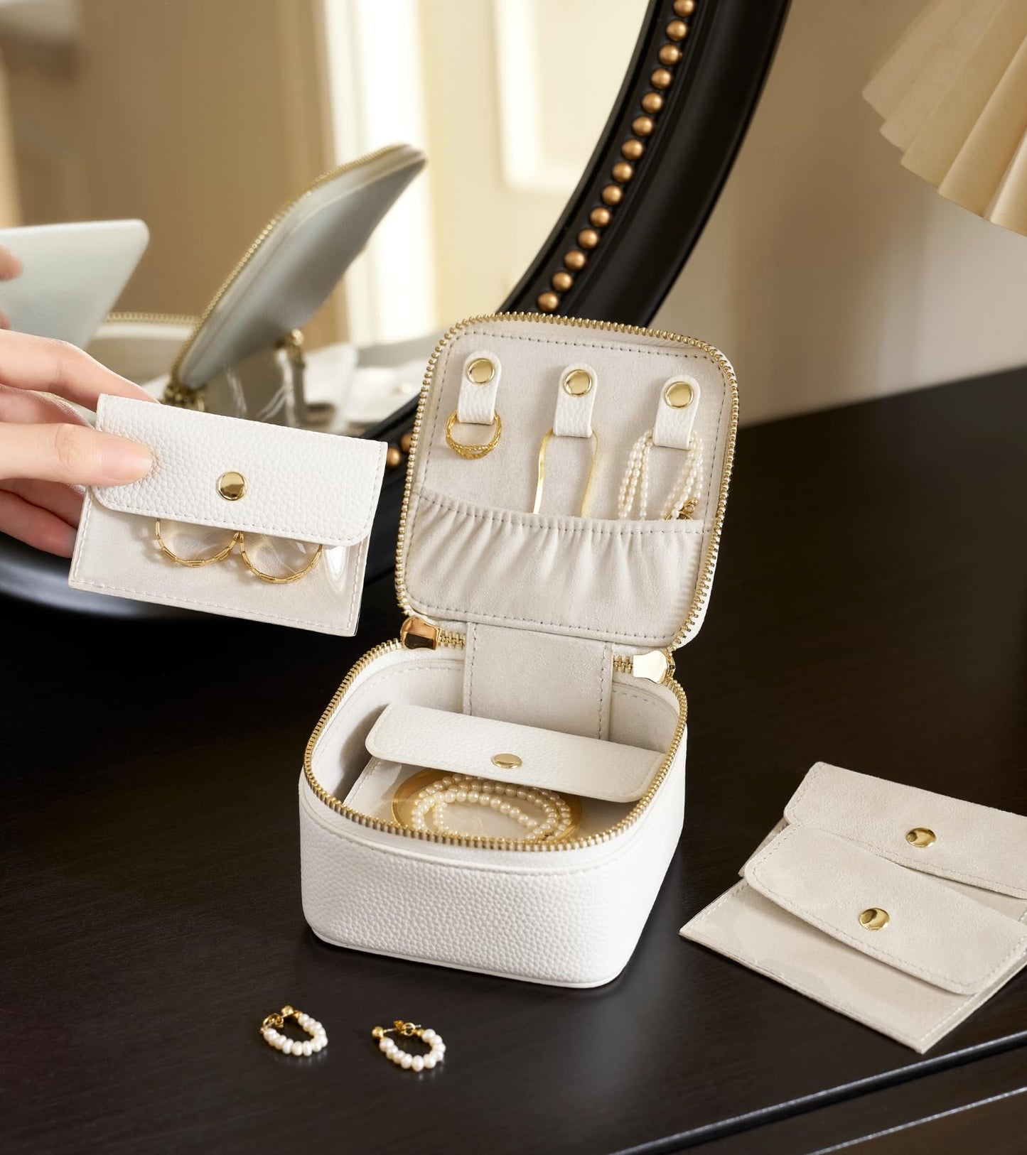 Popvibe Travel Jewelry Case Set, White