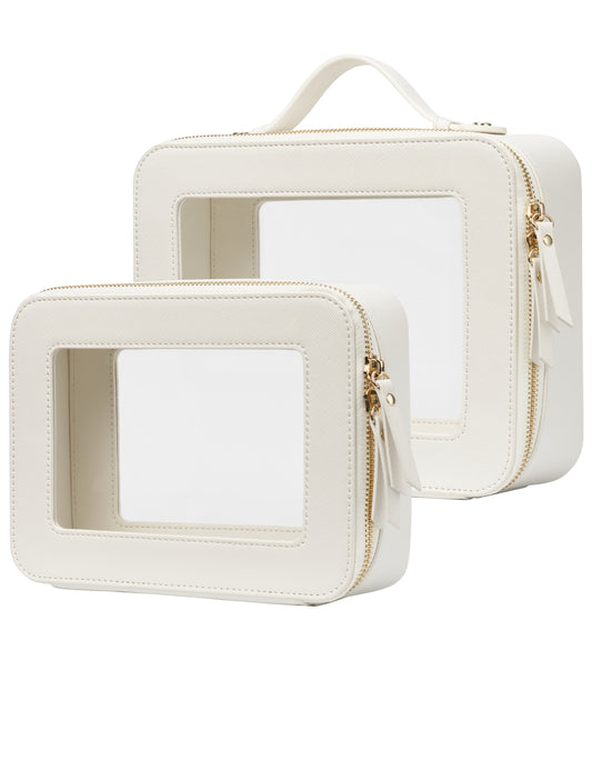 Popvibe Clear Makeup Bag, Two-Piece Set, White