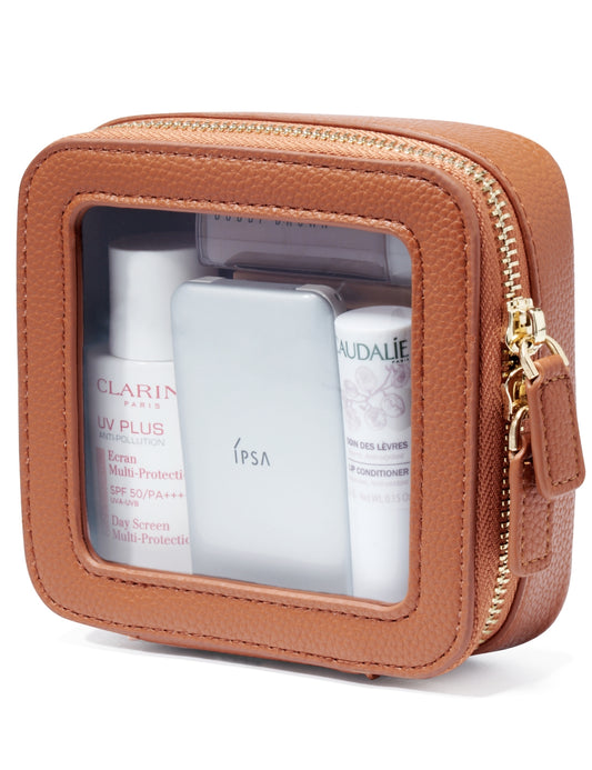 Popvibe Clear Makeup Bag, Mini, Brown