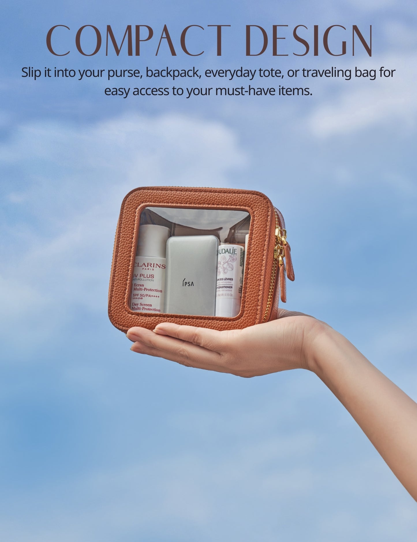 Popvibe Clear Makeup Bag, Mini, Brown