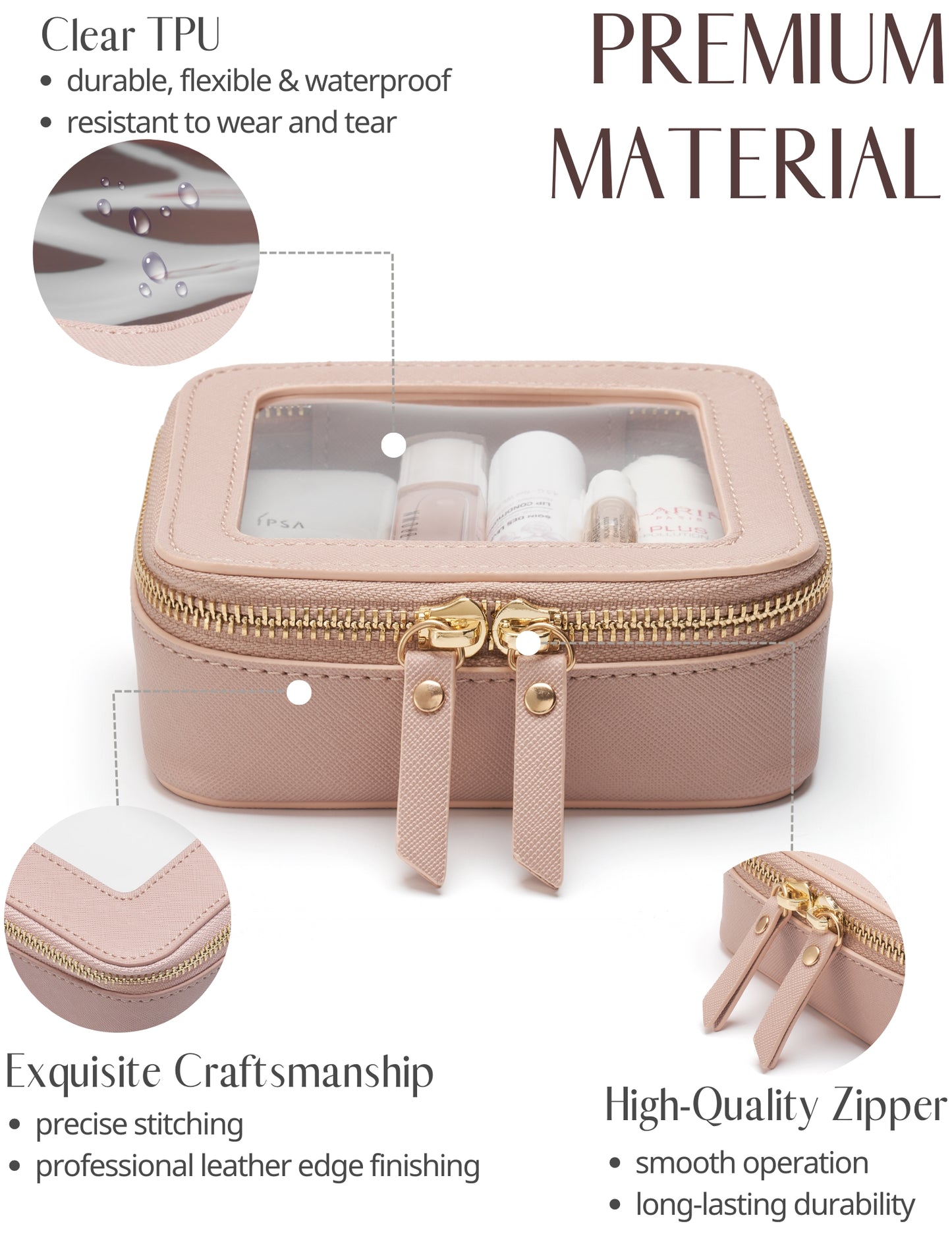 Popvibe Clear Makeup Bag, Mini, Pink