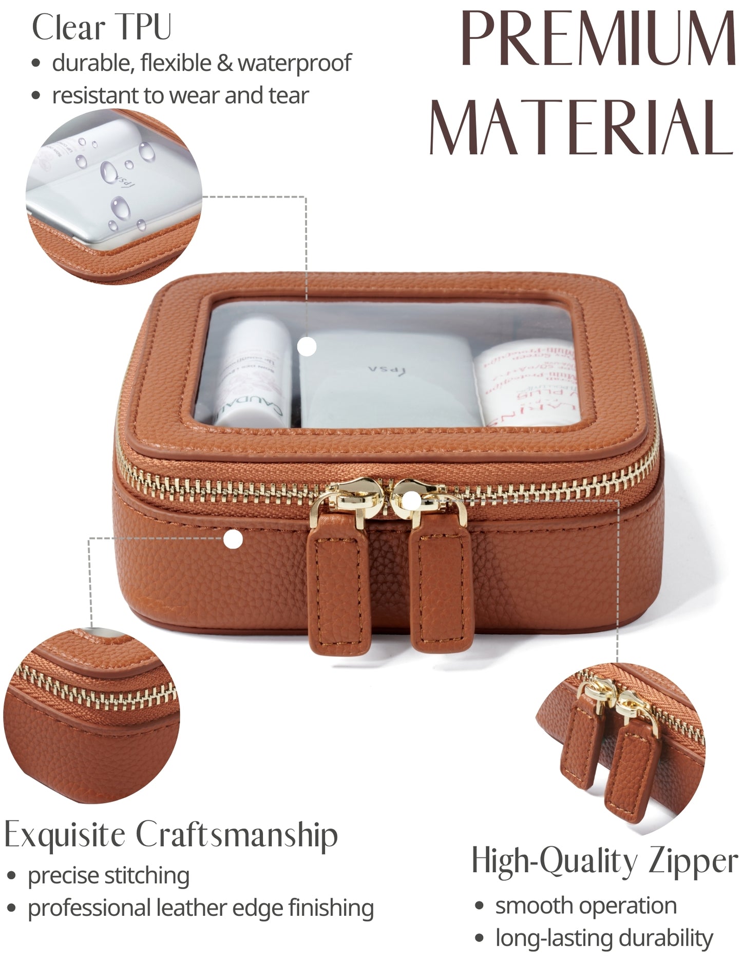 Popvibe Clear Makeup Bag, Mini, Brown