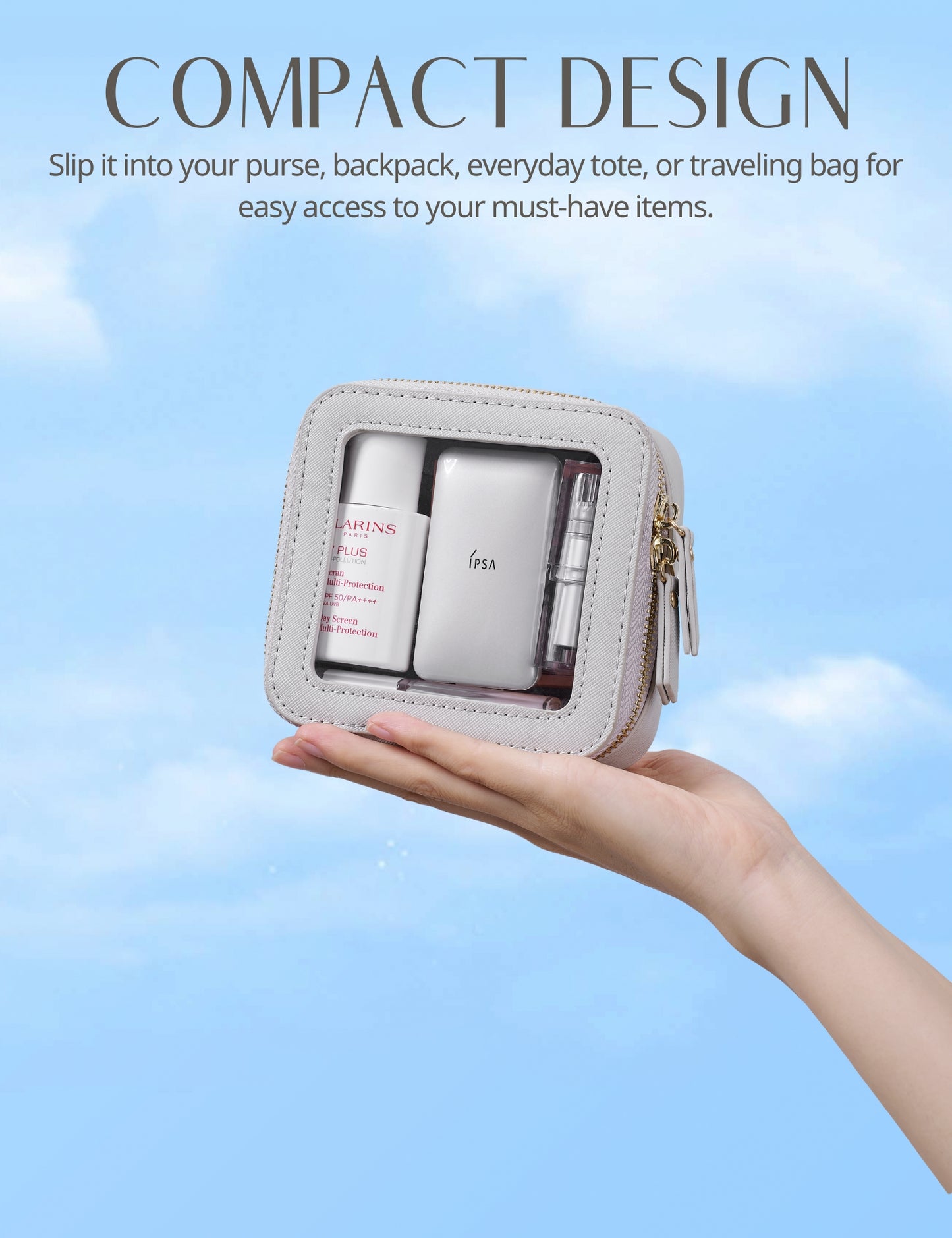 Popvibe Clear Makeup Bag, Mini, Grey