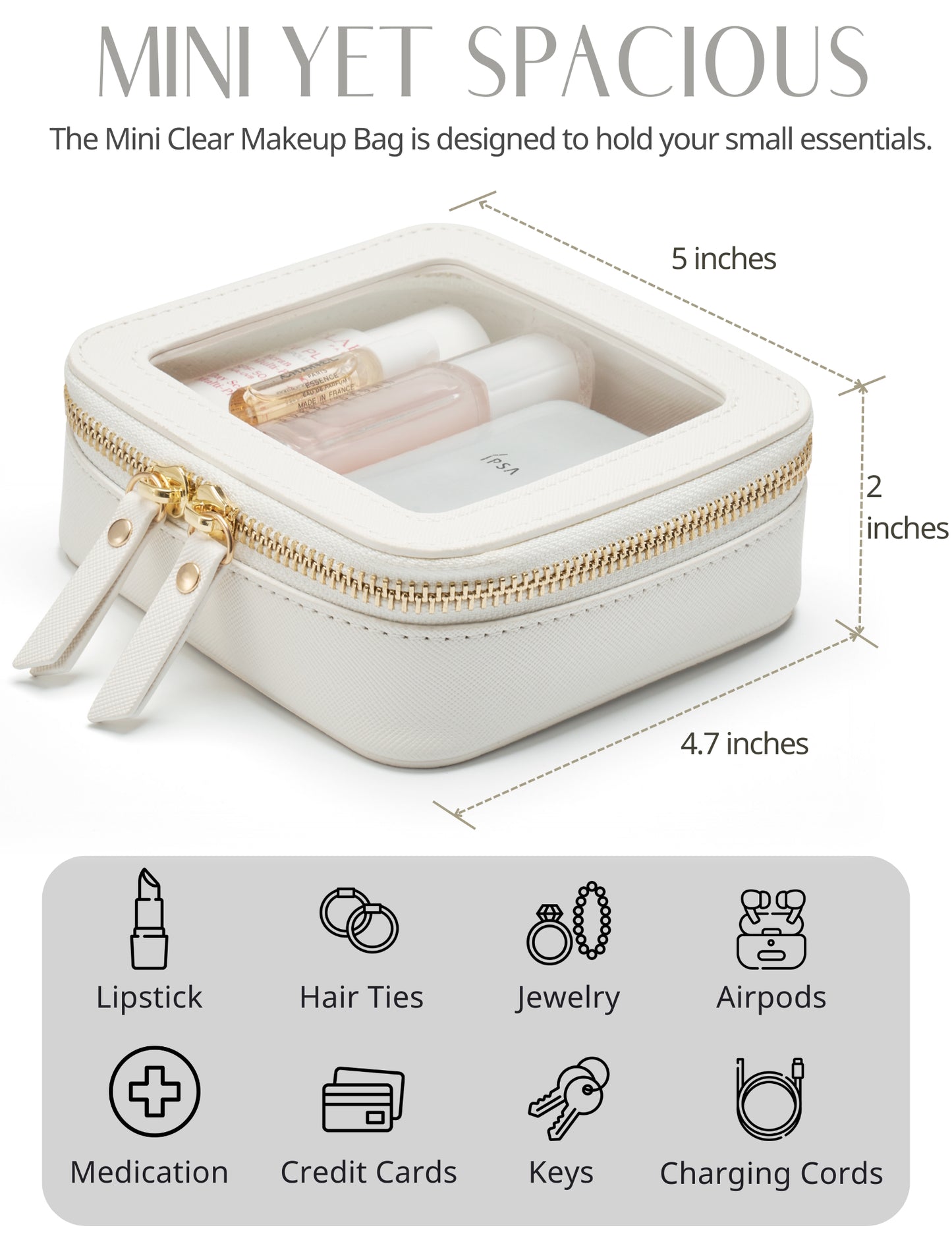 Popvibe Clear Makeup Bag, Mini, White