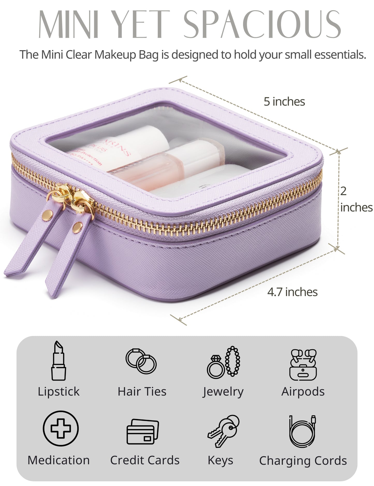 Popvibe Clear Makeup Bag, Mini, Purple