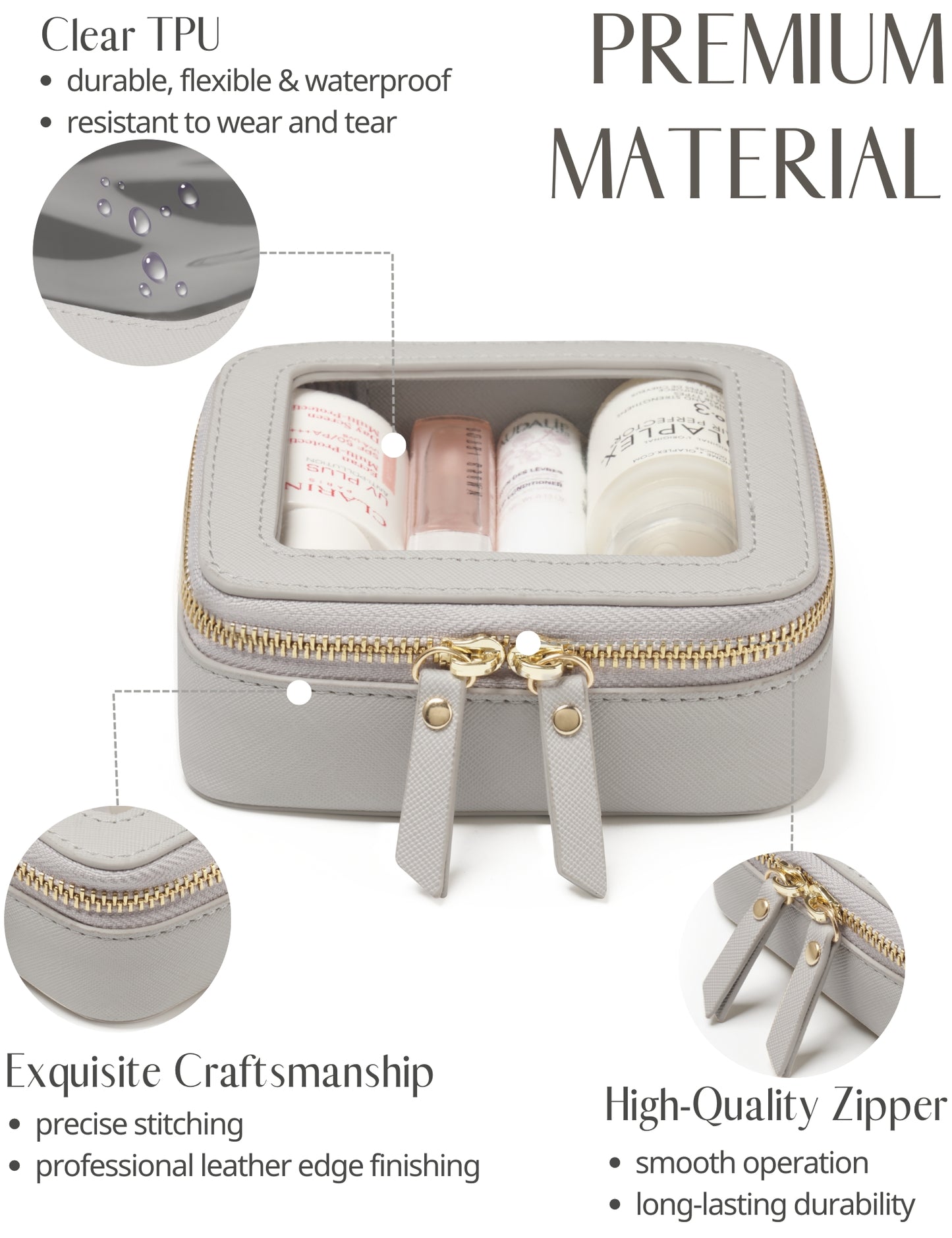 Popvibe Clear Makeup Bag, Mini, Grey