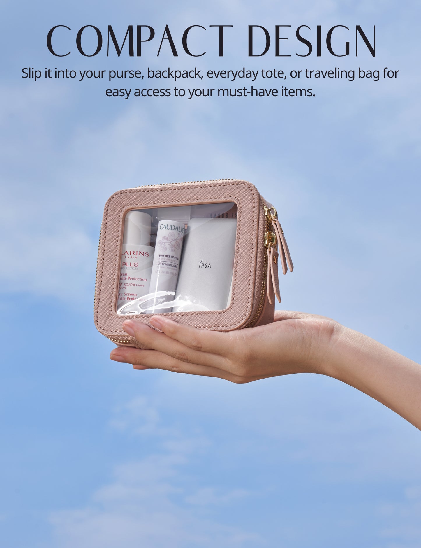 Popvibe Clear Makeup Bag, Mini, Pink