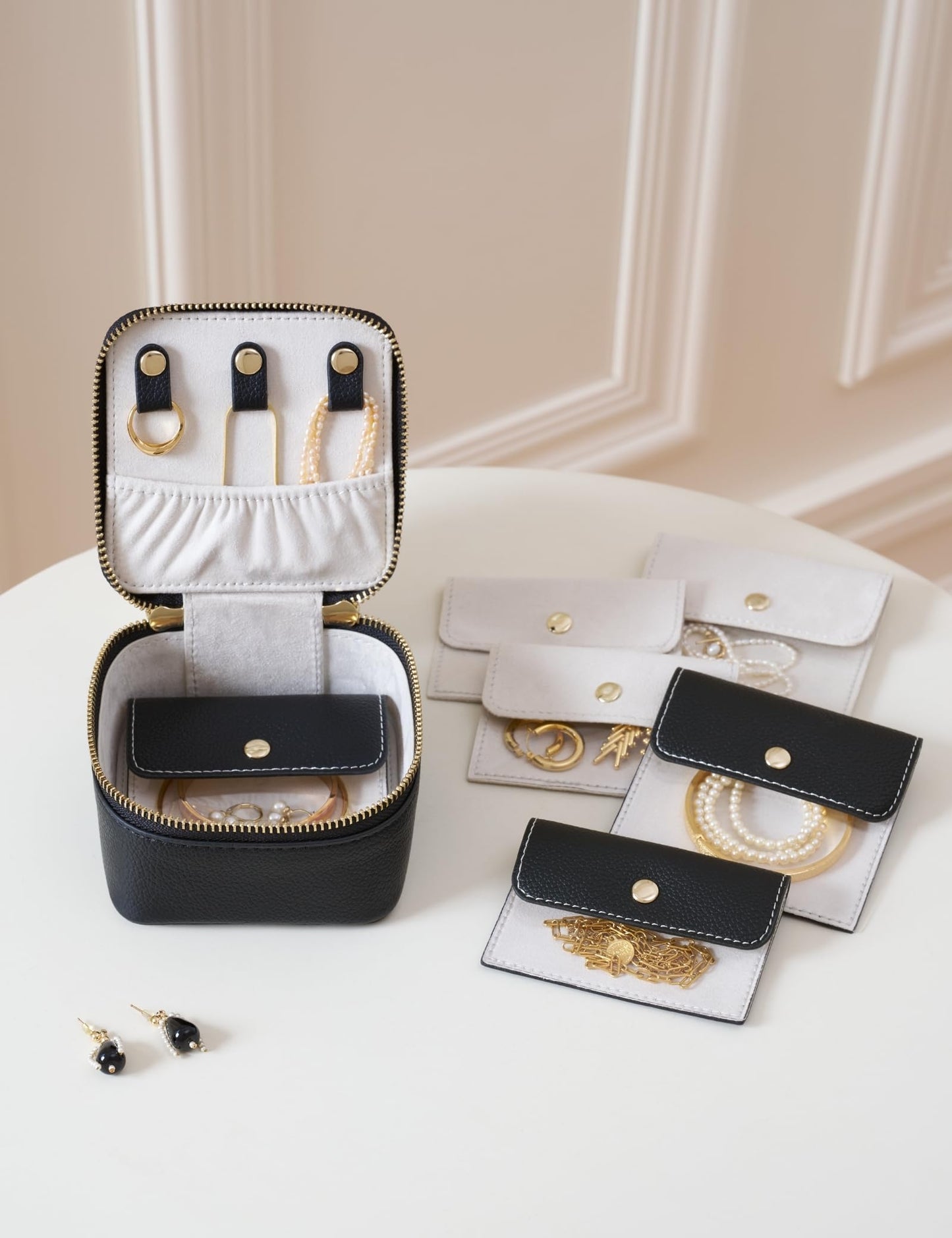 Popvibe Travel Jewelry Case Set, Black