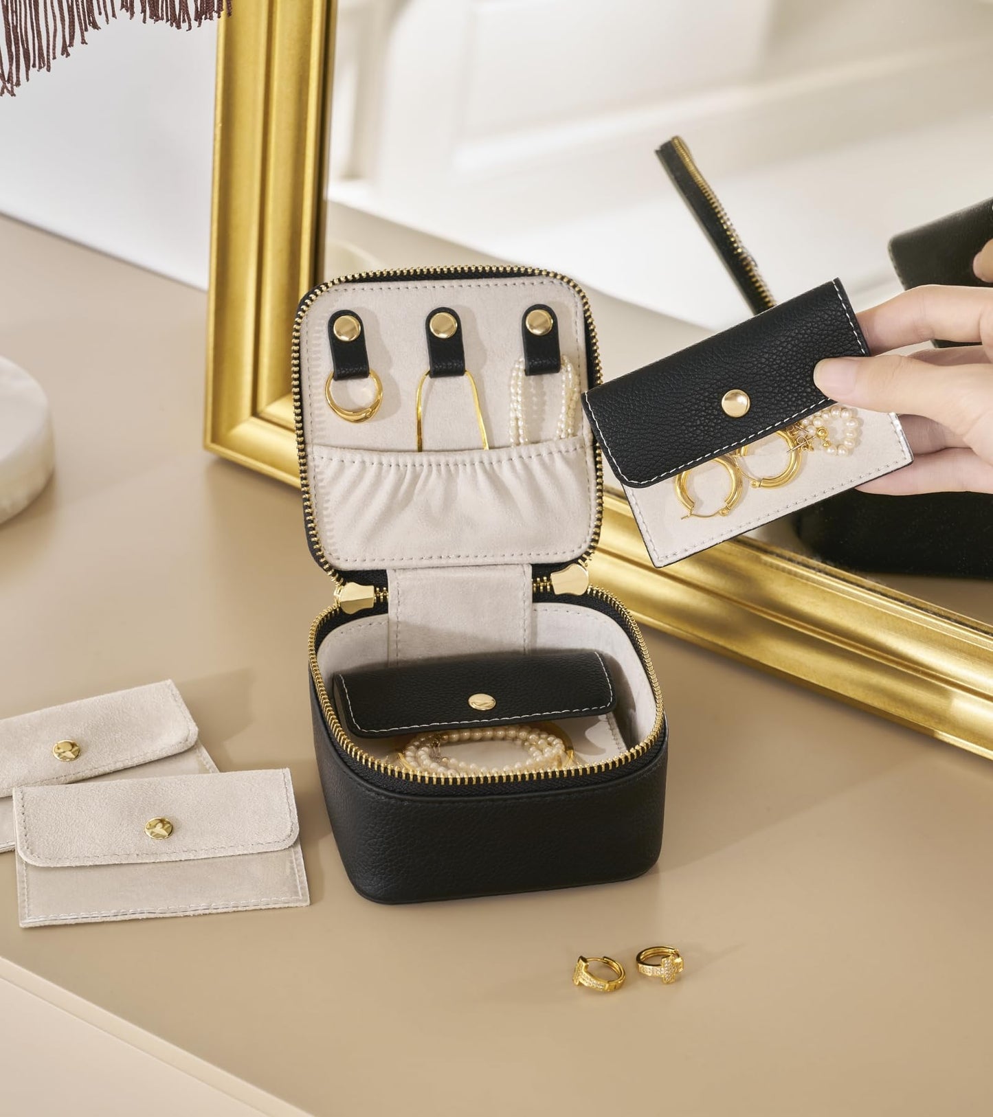 Popvibe Travel Jewelry Case Set, Black