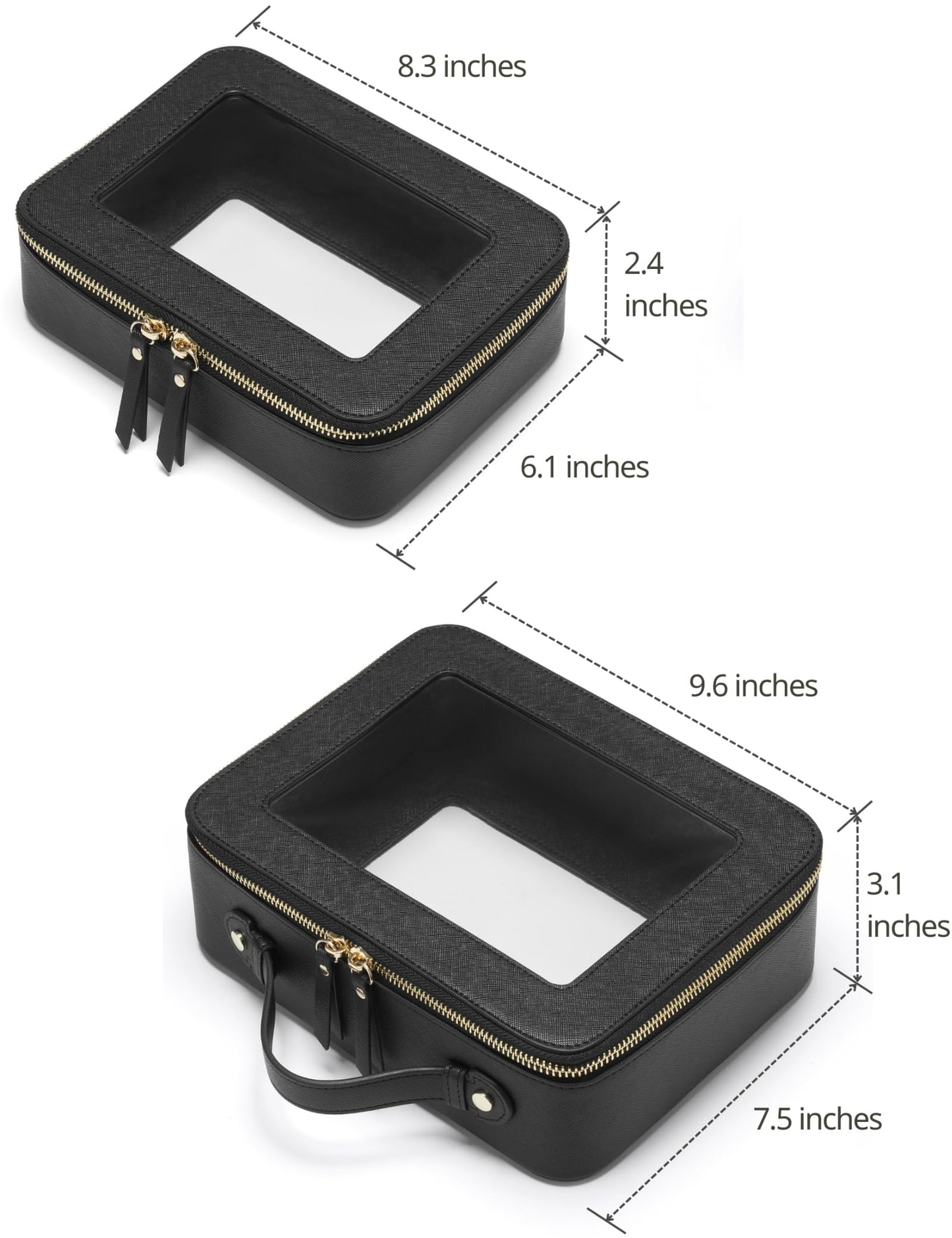 Popvibe Clear Makeup Bag, Two-Piece Set, Black