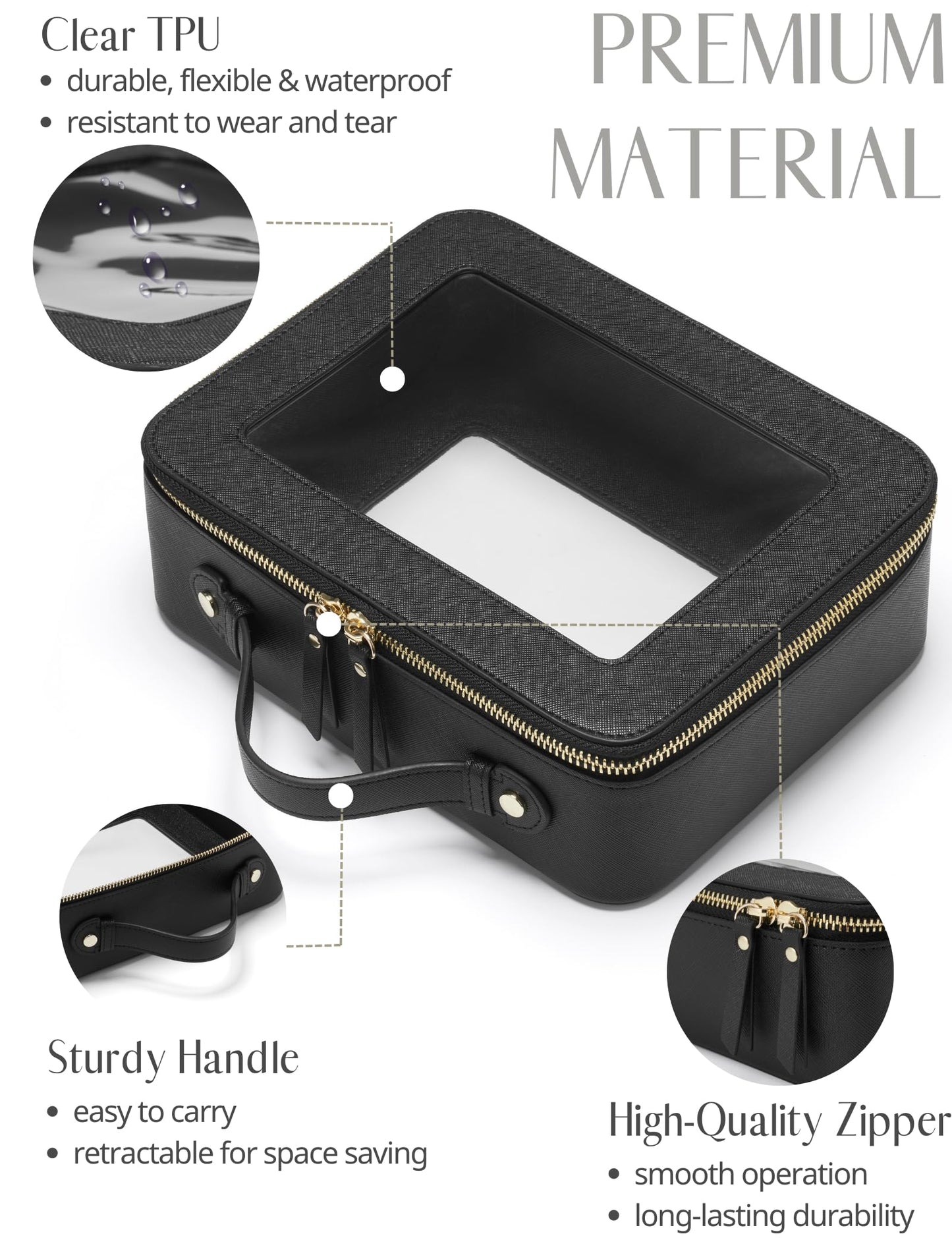 Popvibe Clear Makeup Bag, Two-Piece Set, Black