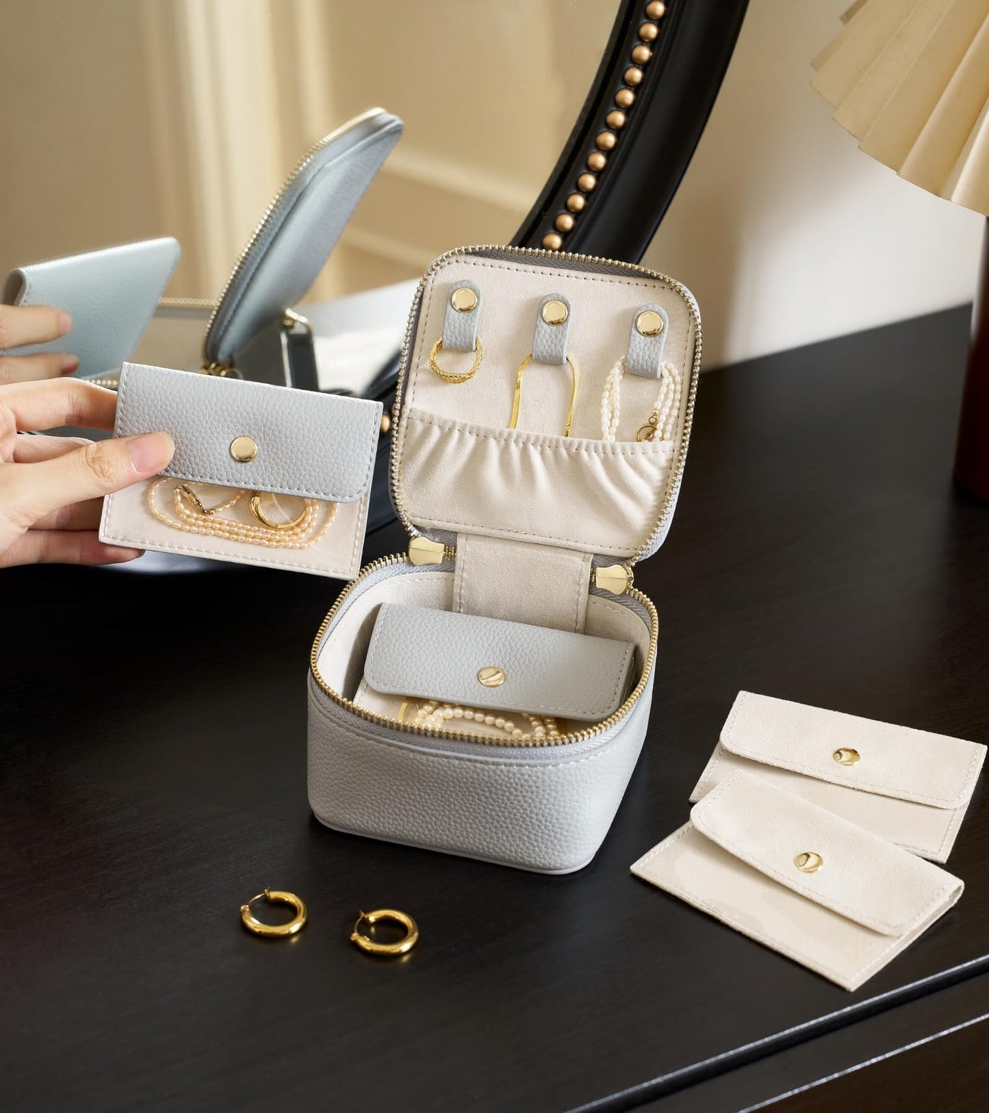 Popvibe Travel Jewelry Case Set, Blue Gray