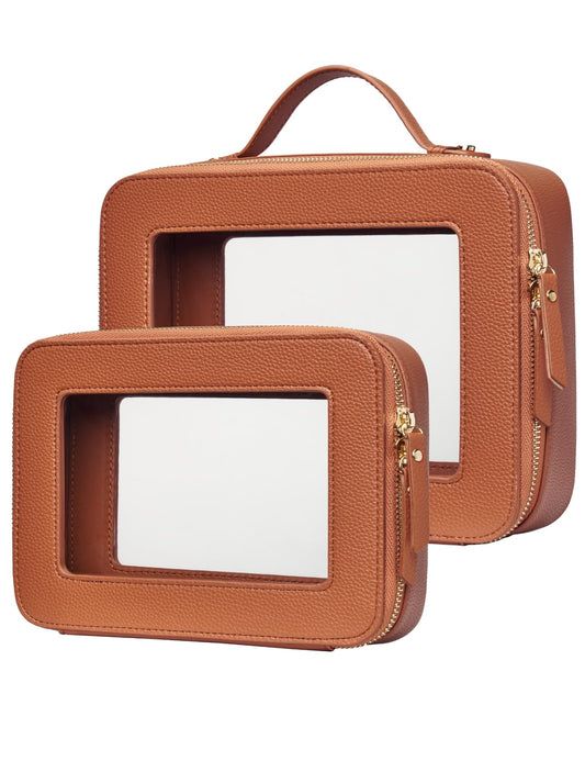 Popvibe Clear Makeup Bag, Two-Piece Set, Brown