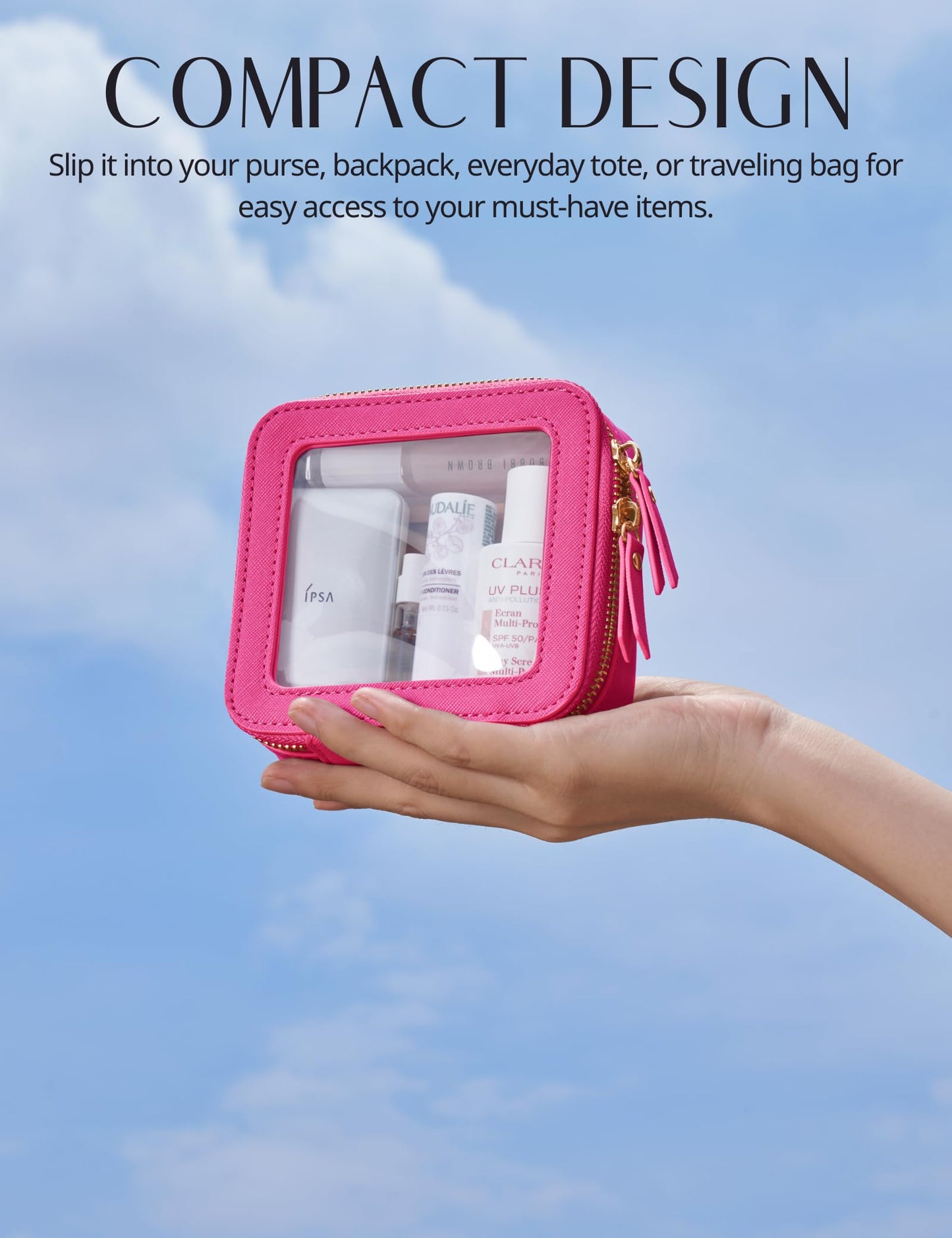 Popvibe Clear Makeup Bag, Mini, Hot Pink