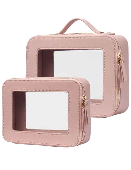 Popvibe Clear Makeup Bag, Two-Piece Set, Pink