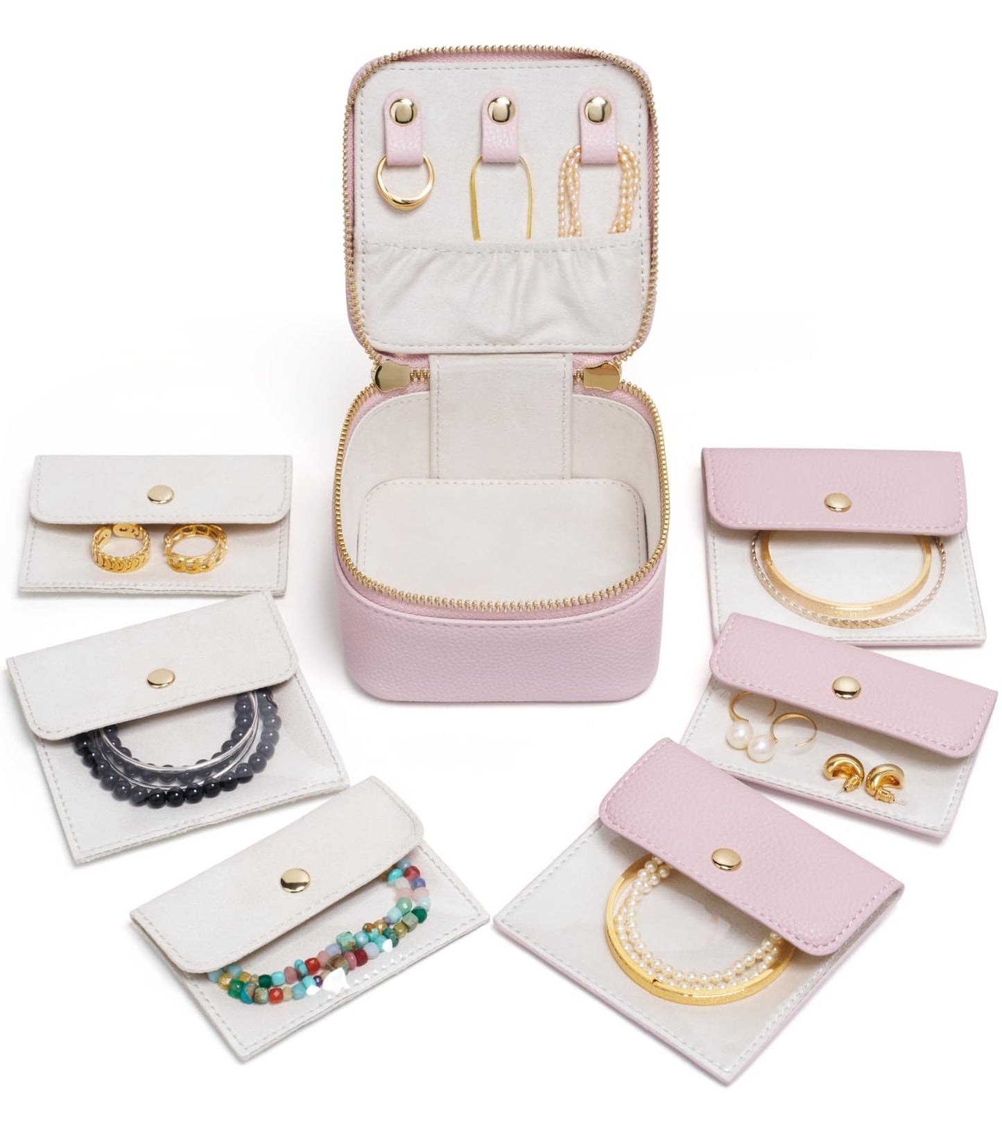 Popvibe Travel Jewelry Case Set, Pink