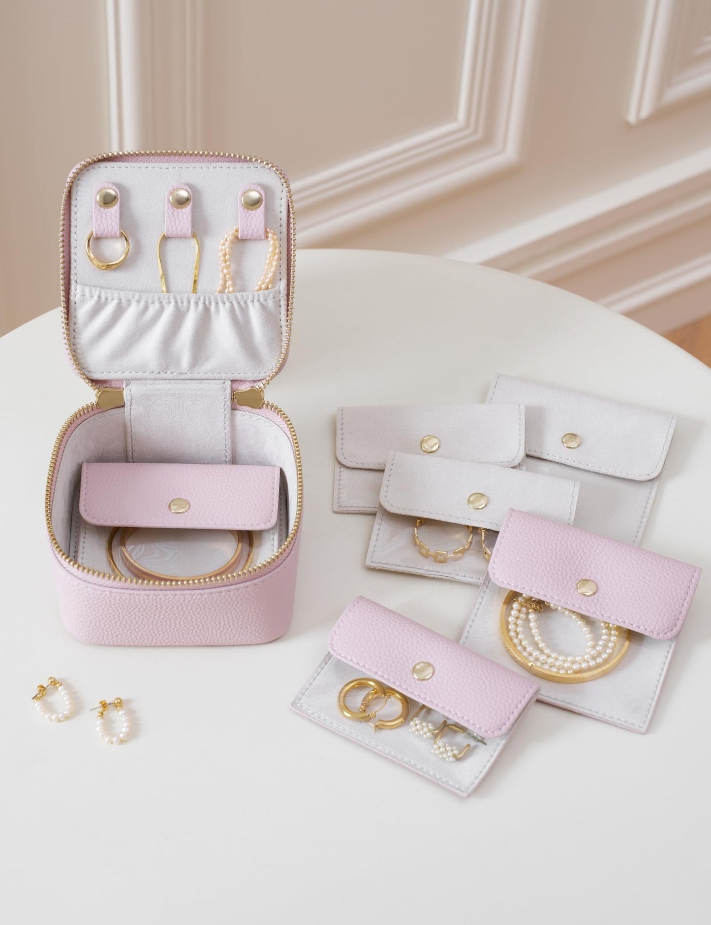 Popvibe Travel Jewelry Case Set, Pink