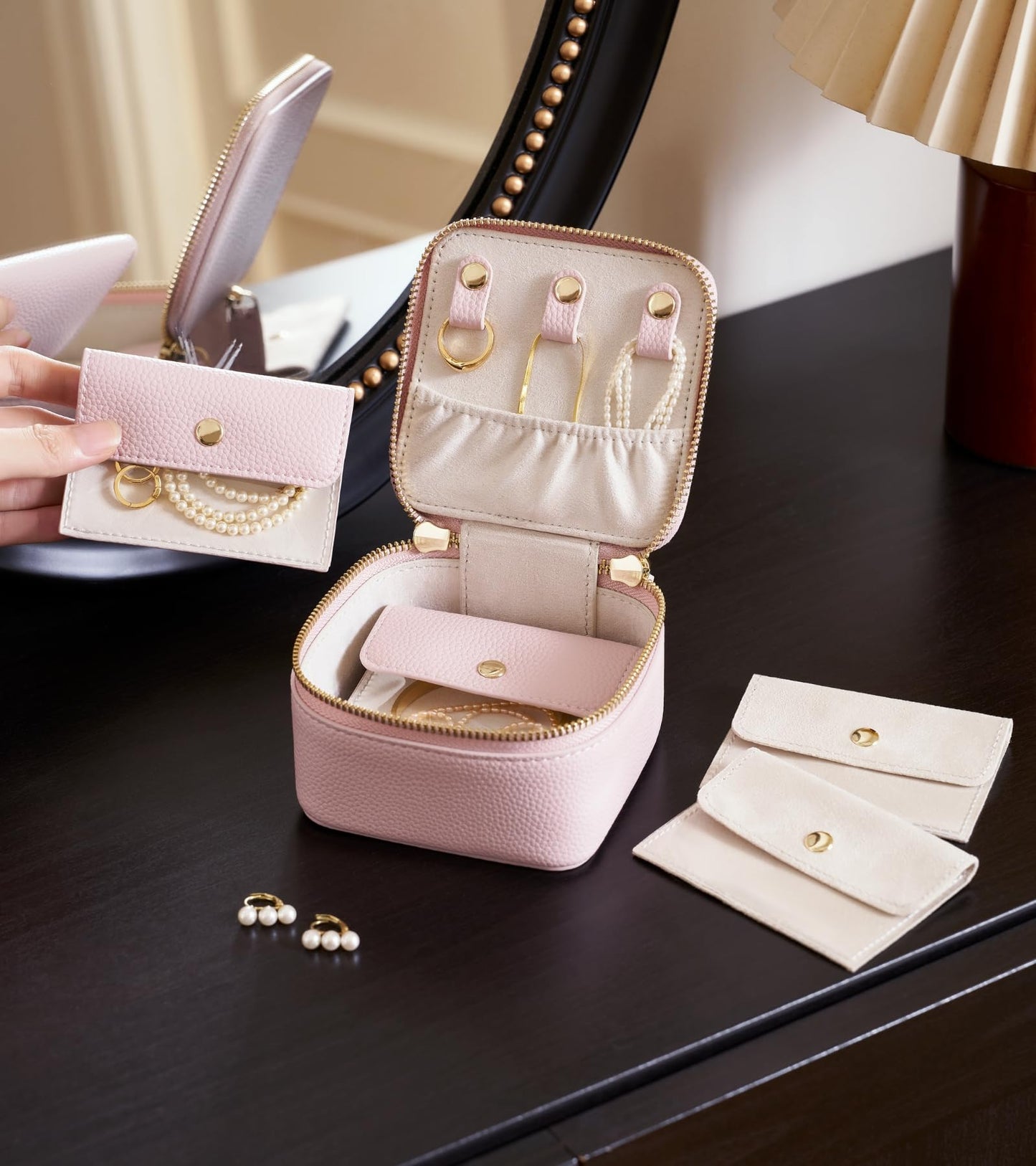 Popvibe Travel Jewelry Case Set, Pink