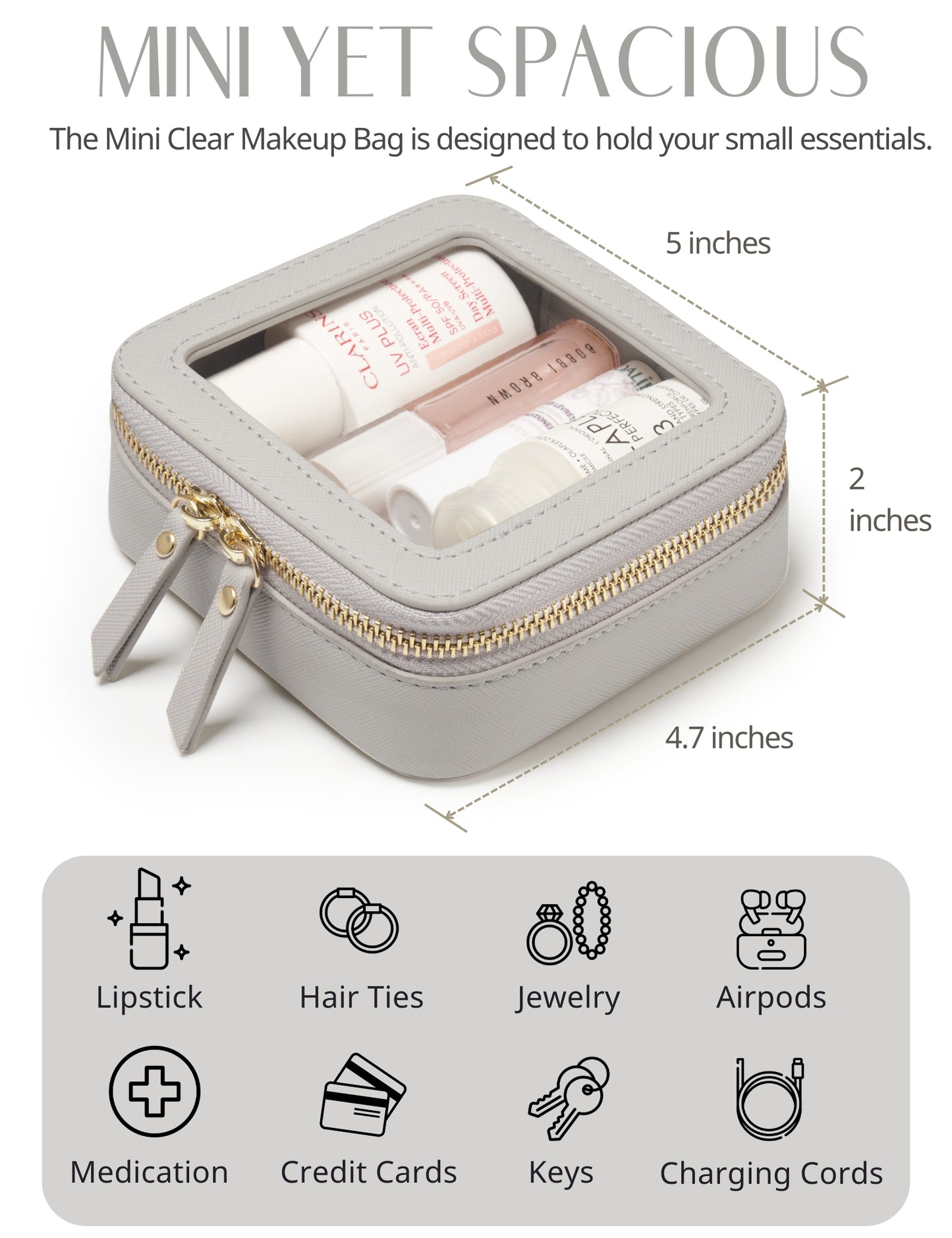 Popvibe Clear Makeup Bag, Mini, Grey