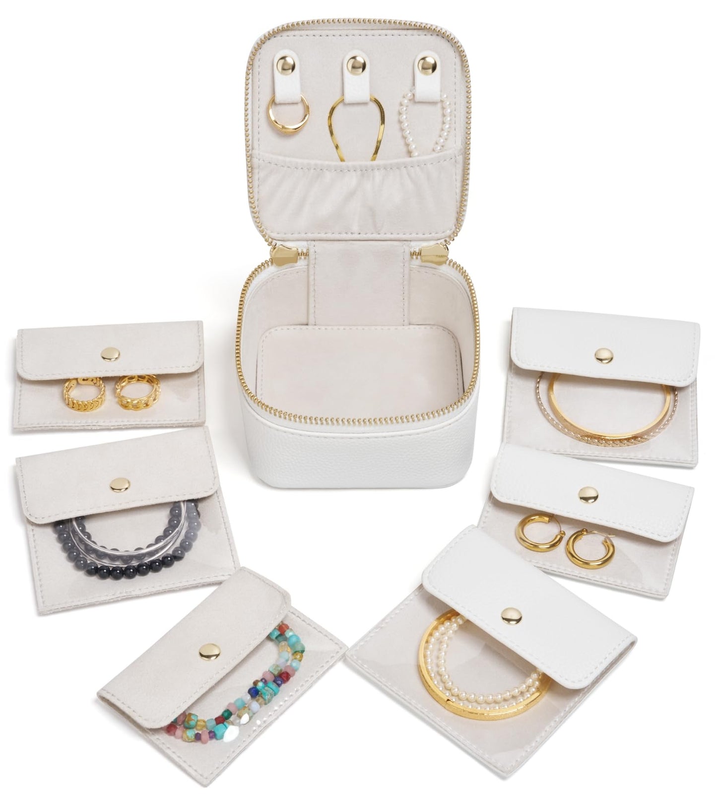 Popvibe Travel Jewelry Case Set, White