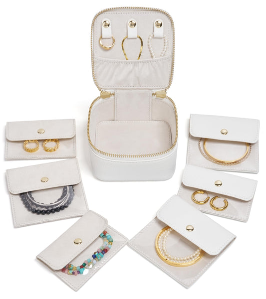Popvibe Travel Jewelry Case Set, White