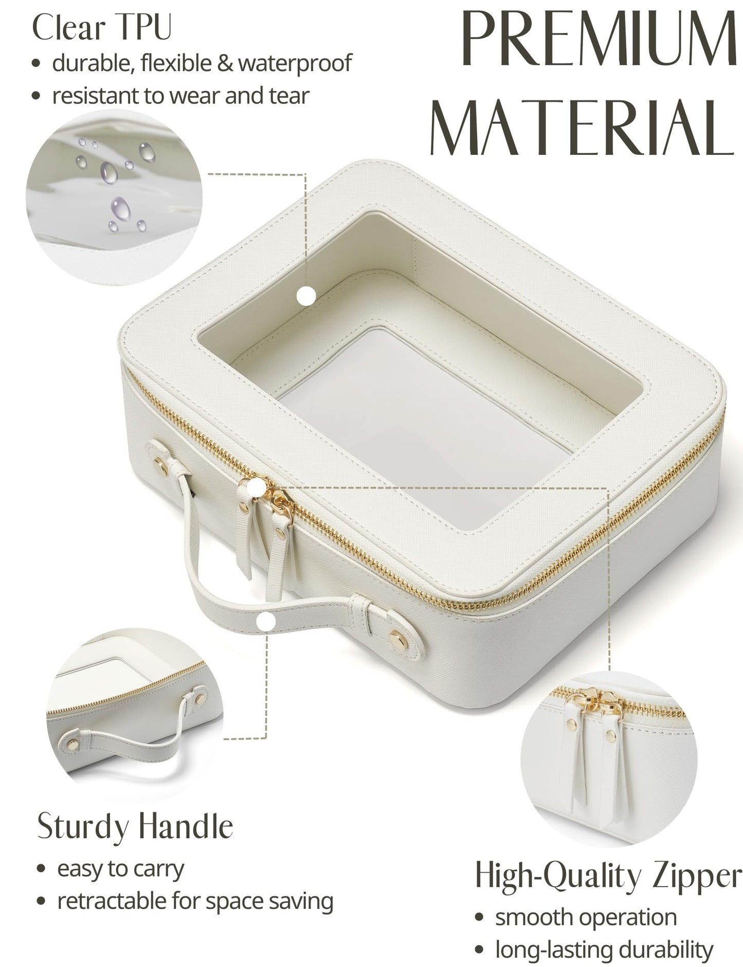 Popvibe Clear Makeup Bag, Two-Piece Set, White