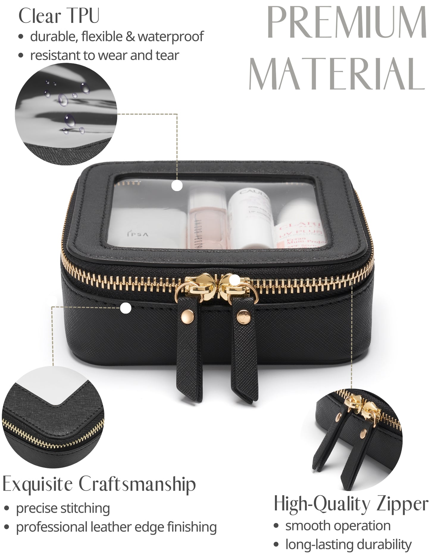 Popvibe Clear Makeup Bag, Mini,Black