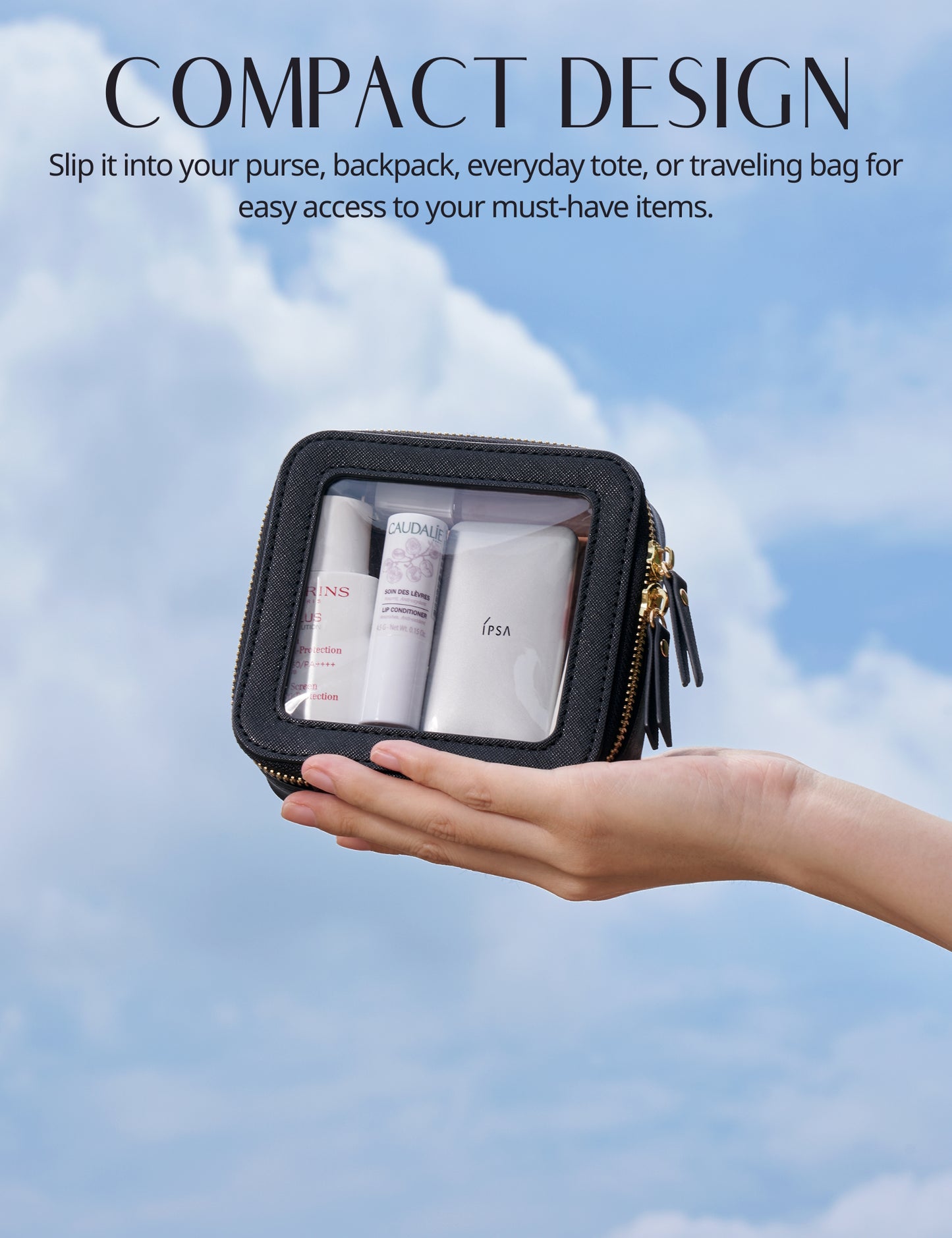 Popvibe Clear Makeup Bag, Mini,Black